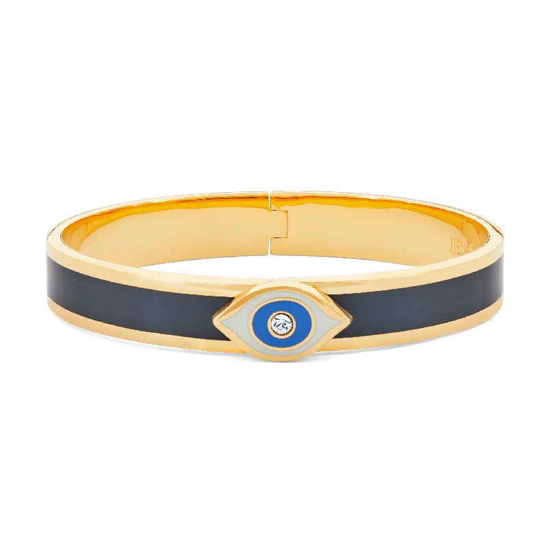 Ladies layered bracelets-Evil Eye Sparkle Button Midnight & Gold Bangle