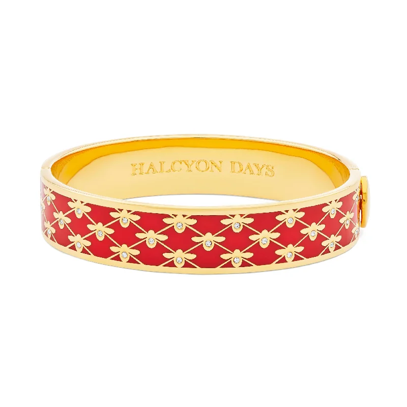 Ladies cuff bracelets-Bee Sparkle Trellis Red & Gold Bangle