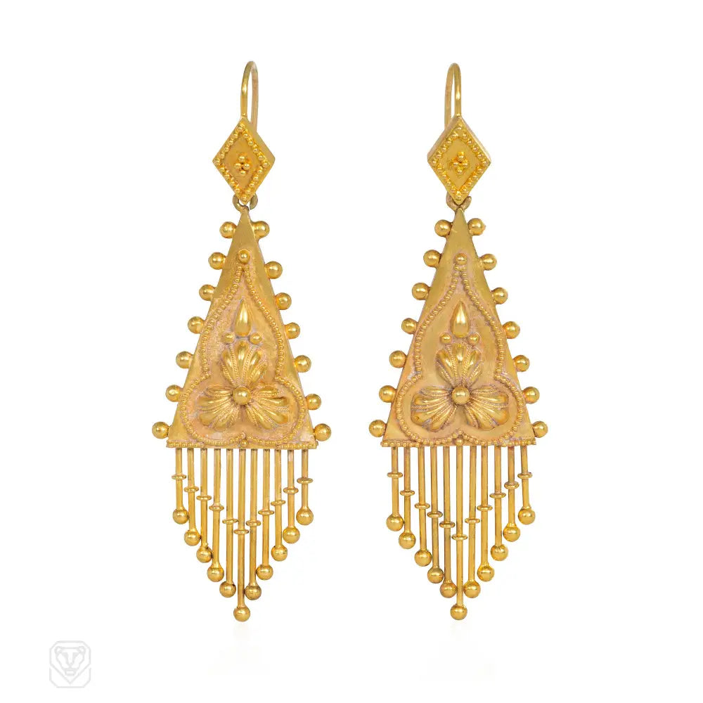 Ladies vintage-style earrings-Victorian gold fringe earrings