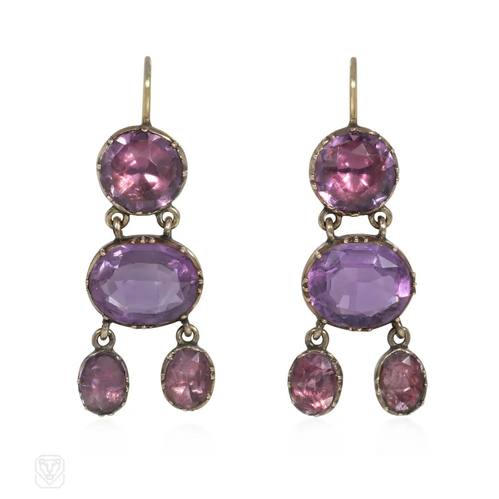 Ladies silver hoop earrings-Antique amethyst pendant earrings