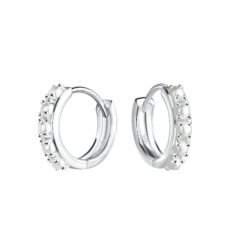 Ladies crystal stud earrings-Pearly Clicker Huggies