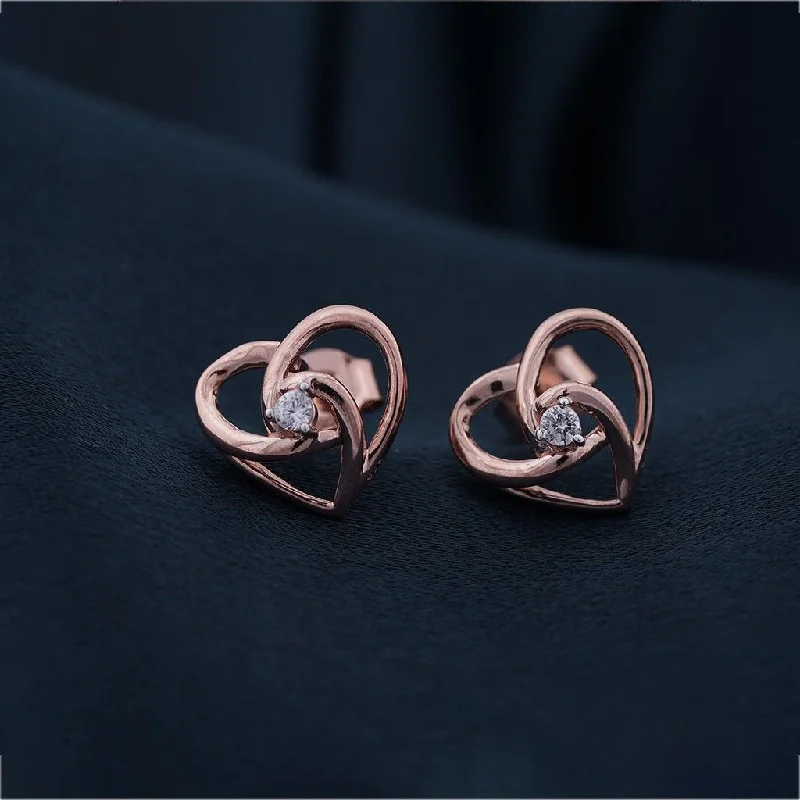 Ladies sterling silver earrings-Rose Gold Zircon Studded Heart Earrings