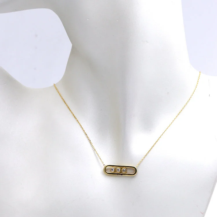 Ladies name necklaces-Real Gold GZMZ 3 Movable Stones in Frame Design Necklace (50 C.M) 0170 N1458