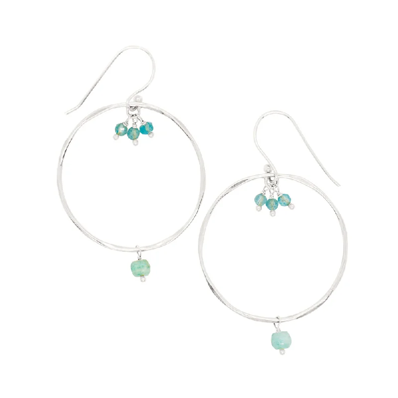 Ladies luxury drop earrings-Falling Stone Hoop Hooks in Amazonite & Apatite - Silver