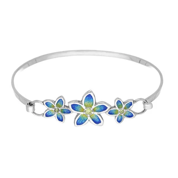 Ladies elegant silver bracelets-Yellow Cubic Zirconia Flower Bangle In Silver