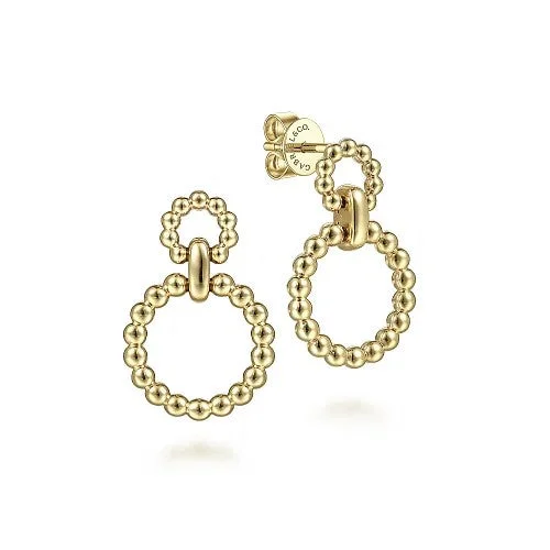 Ladies enamel earrings-14K Yellow Gold Graduating Bujukan Ball Circle Drop Earrings