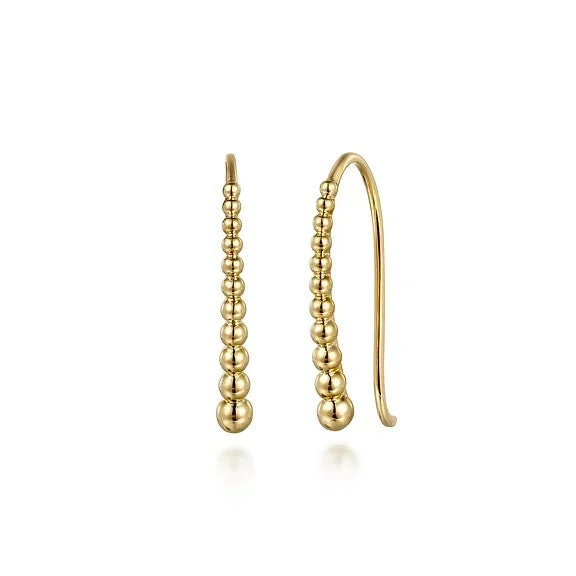 Ladies gold hoop earrings-14K Yellow Plain Gold Graduating Bujukan Ball Drop Frenchwire Earrings