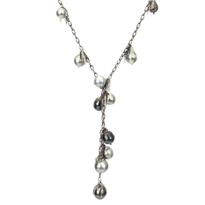 Ladies fashionable statement necklaces-Tahitian Pearl Lariat