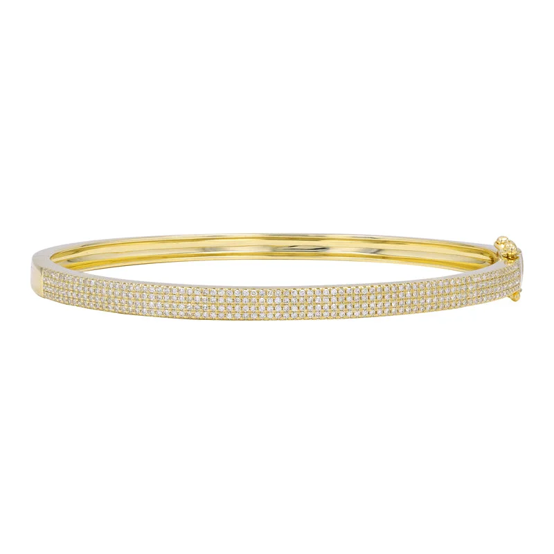 Ladies gold cuff bracelets-14k Yellow Gold 4 Row Diamond Bangle