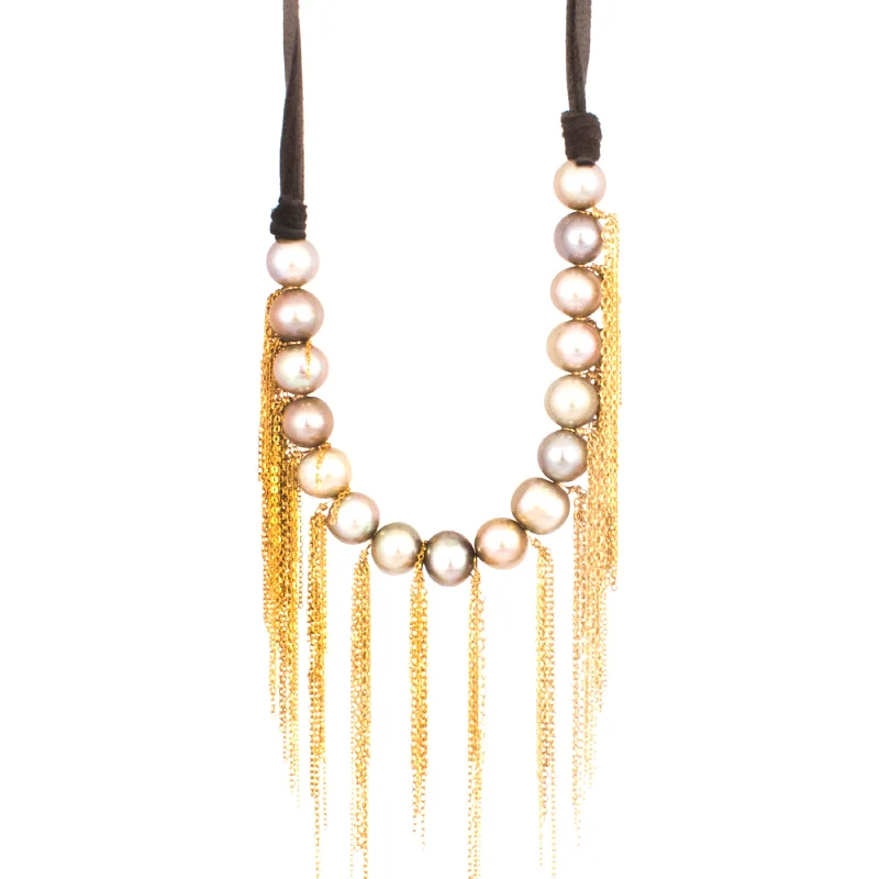 Ladies necklace sets-Fringe Leather Choker