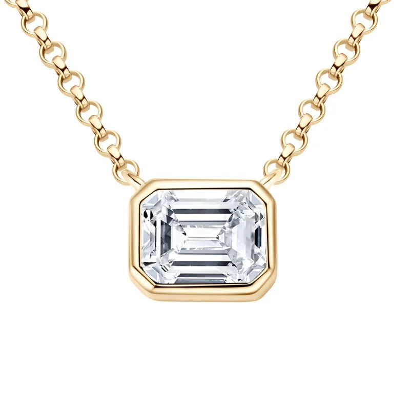 Ladies ruby necklaces-Bezel Set Emerald Cut Moissanite Diamond Necklace | S925 Sterling Silver