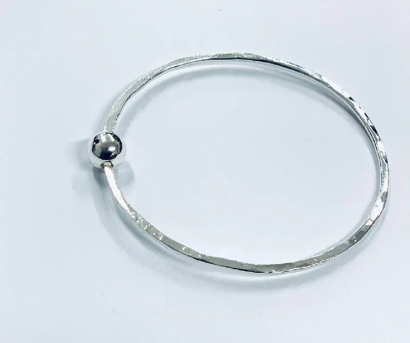 Ladies sapphire bracelets-Thin silver bangle with round bead