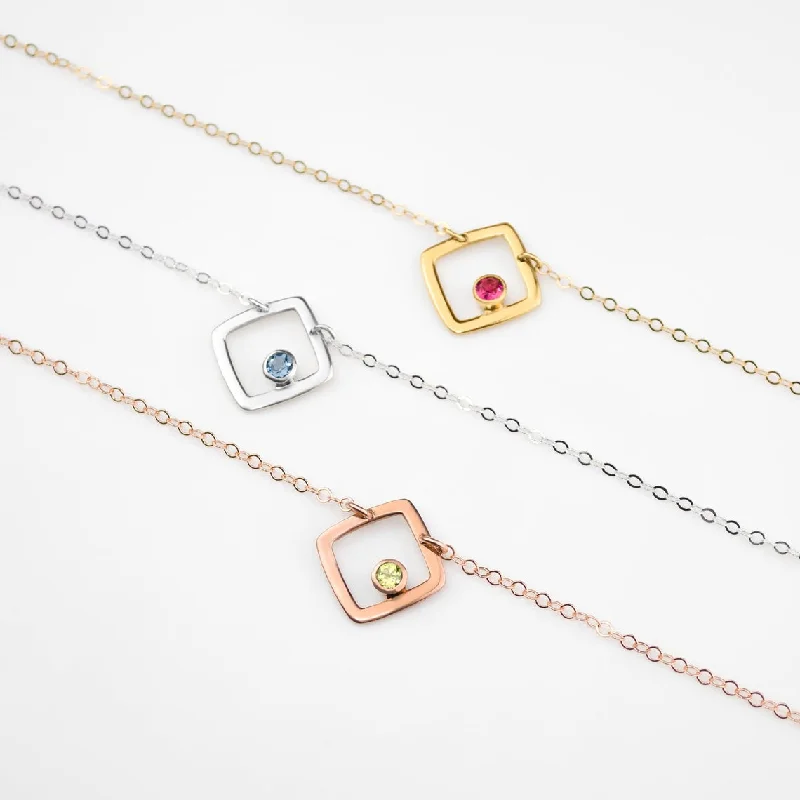 Ladies charm necklaces-Personalized Birthstone Minimalist Square Pendant Necklace