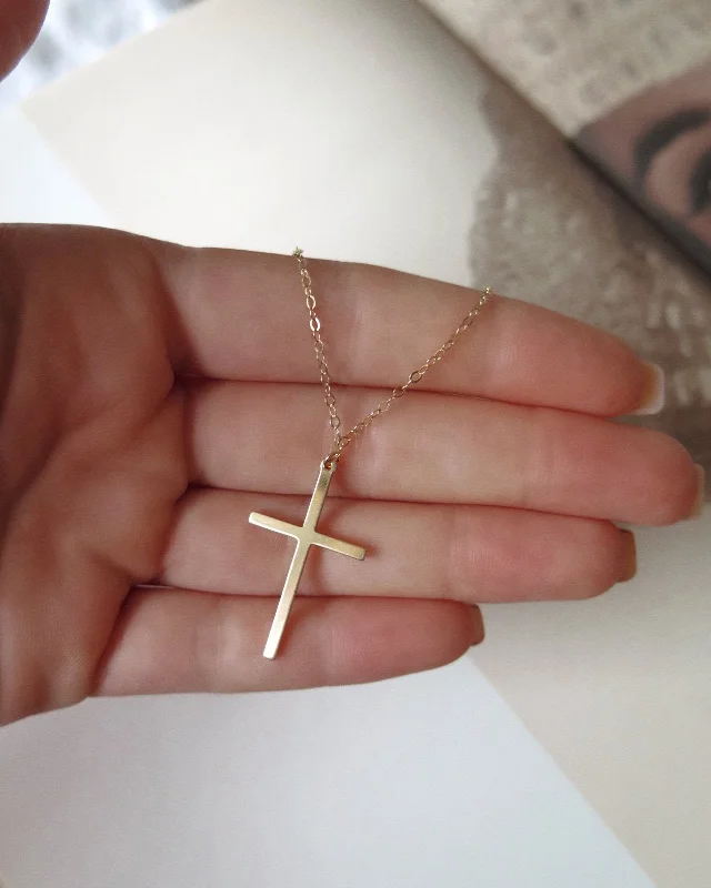 Ladies personalized necklaces-Large Cross Necklace  - 14k Yellow Gold Fill