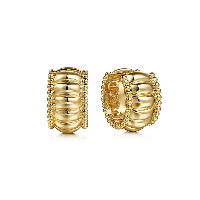 Ladies tassel earrings-14K Yellow Plain Gold Bujukan Huggie Earrings