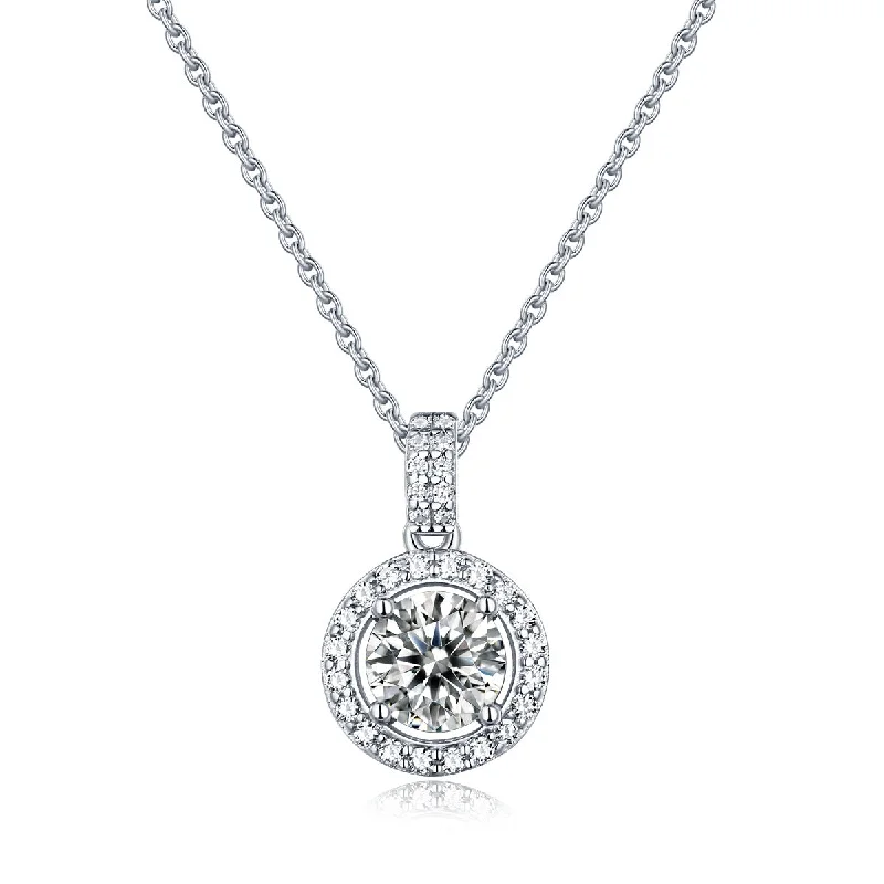 Ladies large gem necklaces-Round Pendant Necklace | S925 | Moissanite