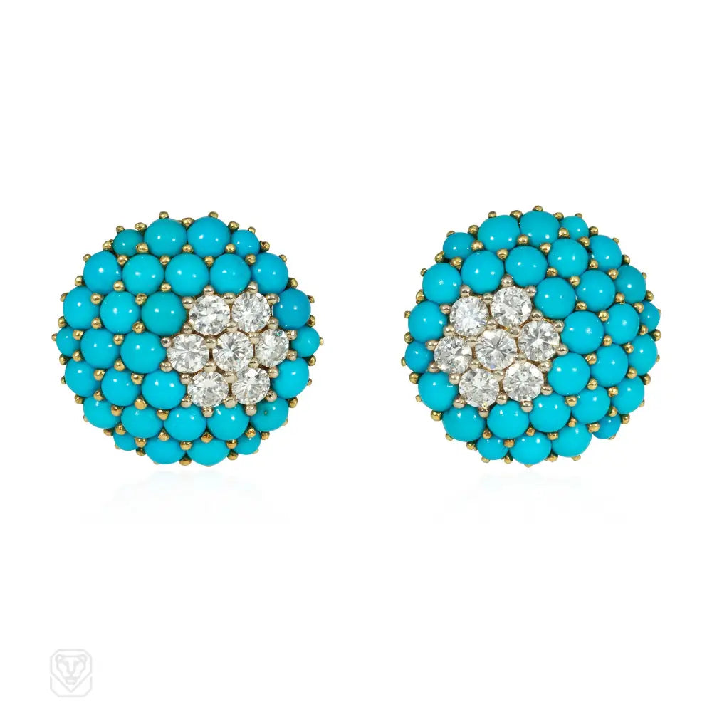 Ladies chandelier earrings-French pavé turquoise and diamond earrings