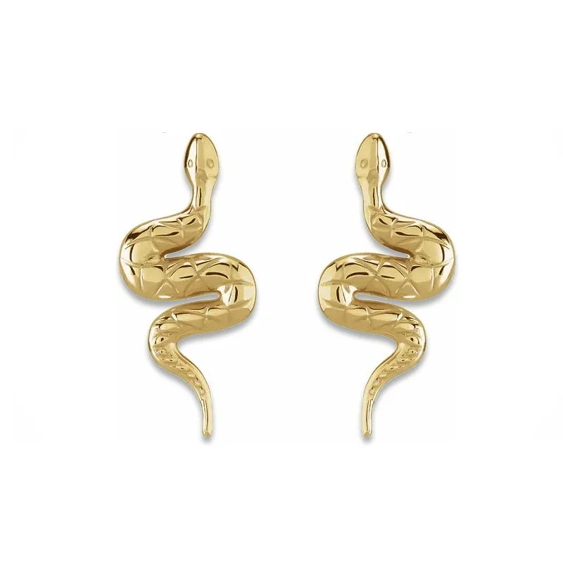 Ladies blue sapphire earrings-Gold Snake 14K Gold Earrings