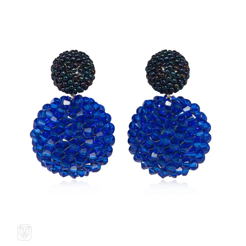 Ladies multi-colored earrings-Blackberry and bright blue hand beaded earrings