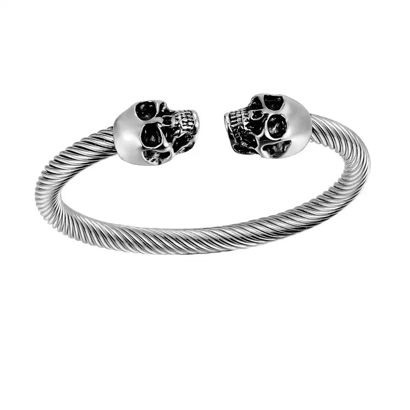 Ladies diamond charm bracelets-Twisted Skull Head Bangle,Stainless Steel