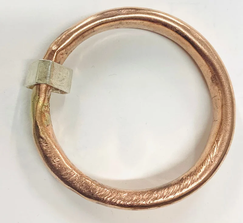 Ladies antique bracelets-Anvil bangle copper with silver shape