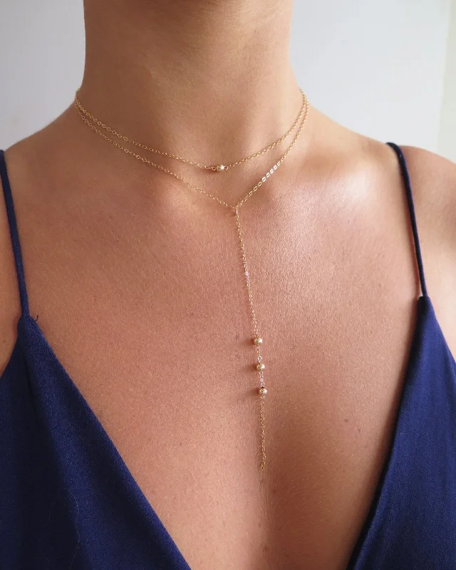 Ladies long necklaces-Triple Drop Necklace  - 14k Yellow Gold Fill