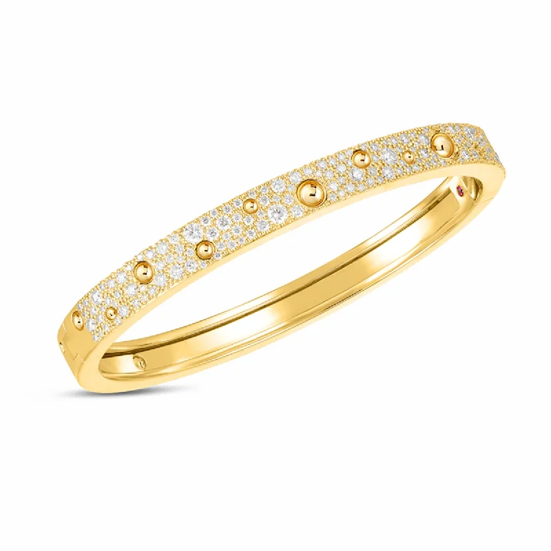 Ladies trendy bracelets-18K Gold and Pave Diamond Pois Moi Luna Bangle