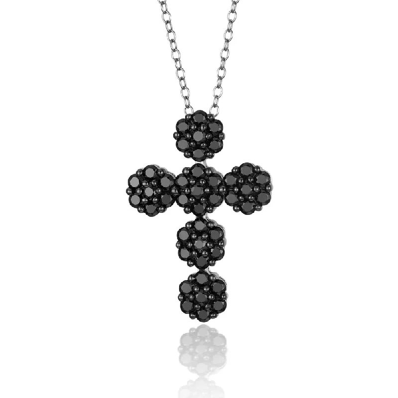 Ladies luxurious gemstone necklaces-Black Spinel Cross Necklace in Sterling Silver | Bold Statement Pendant