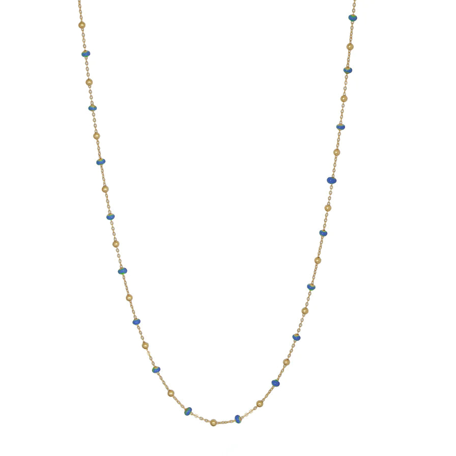 Ladies romantic heart-shaped necklaces-Blue Enamel Gold Chain Necklace