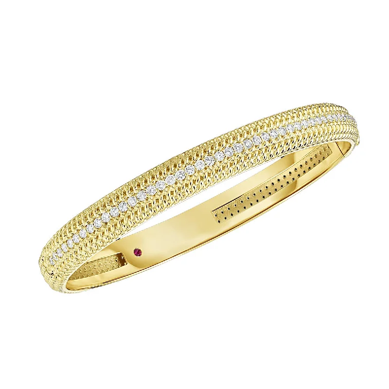 Ladies textured bangles-18K Opera Medium Width Hinged Bangle with Diamonds