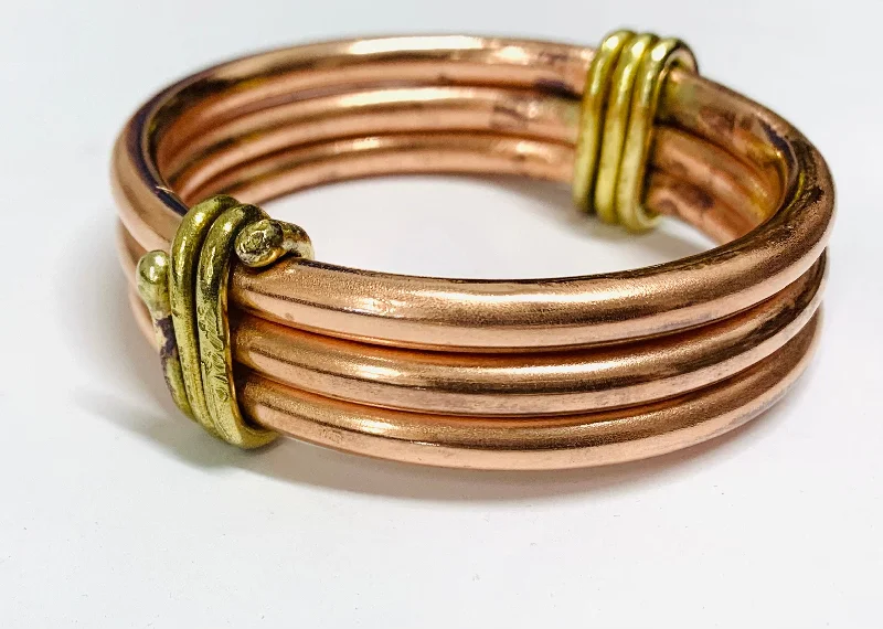 Ladies simple gold bracelets-Triple Classic copper bangle