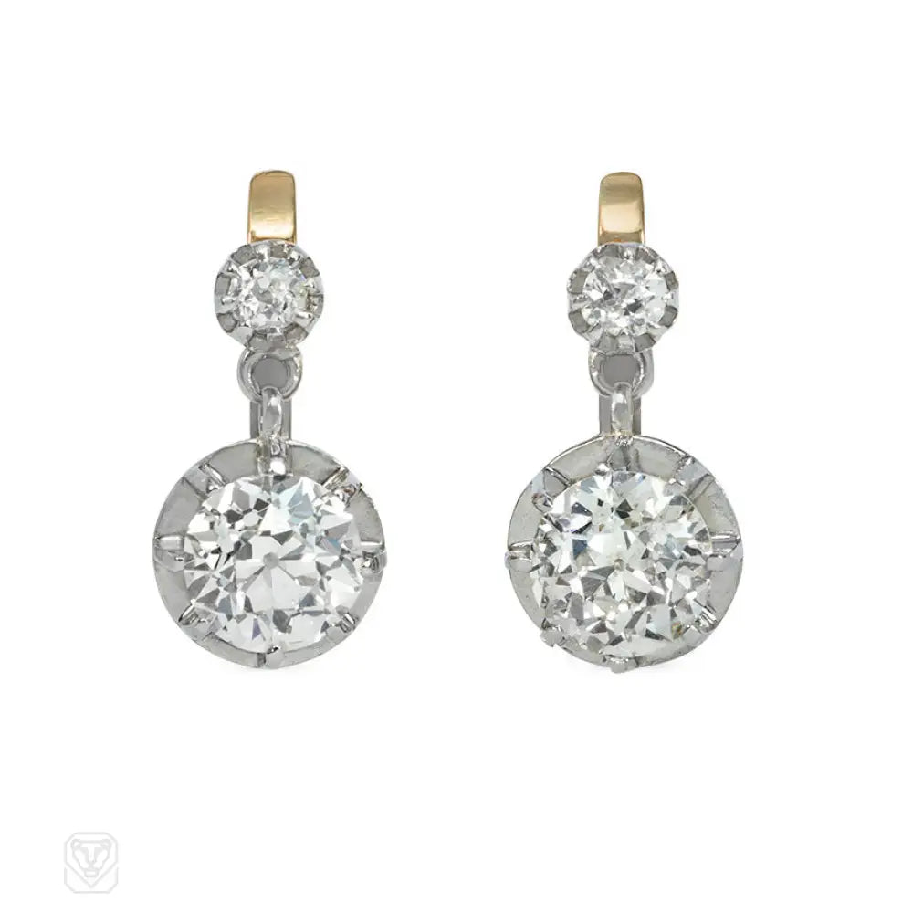 Ladies silver and pearl earrings-Antique diamond dormeuse earrings.