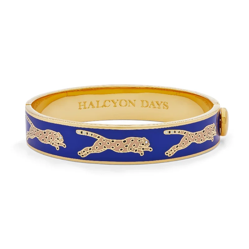 Ladies diamond tennis bracelets-Leopard Cobalt & Gold Bangle