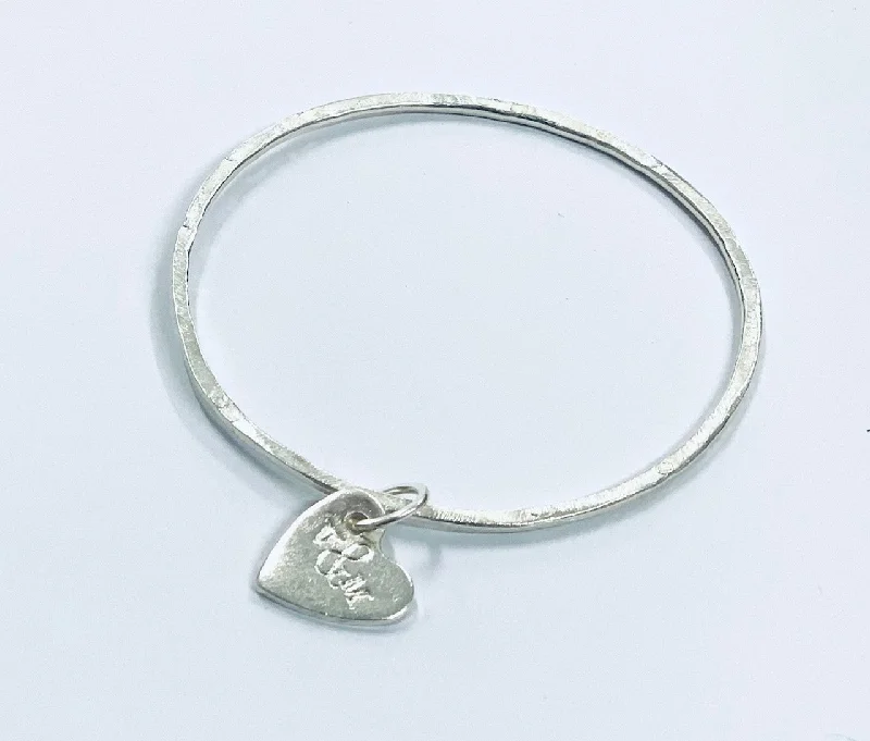 Ladies leather cuff bracelets-Thin silver bangle with heart