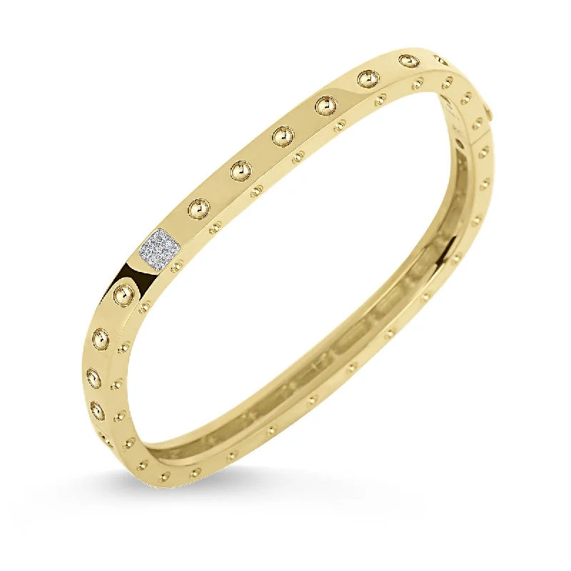 Ladies matching bracelets-18K Gold 1 Row Square Bangle with Diamonds