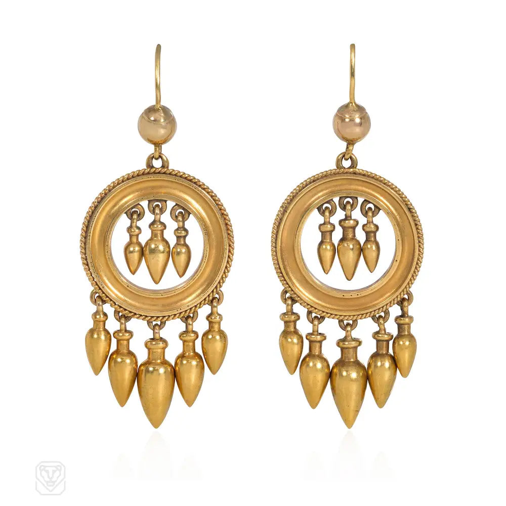 Ladies personalized earrings-Victorian neoclassical gold drop earrings