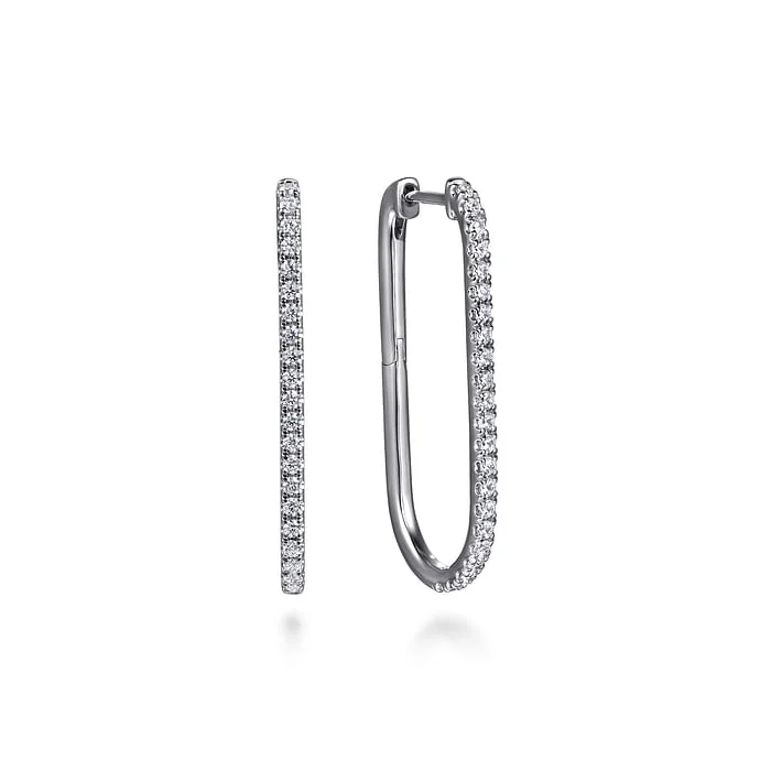 Ladies hanging earrings-14K White Gold Diamond Classic Elongated Oval Hoop Earrings