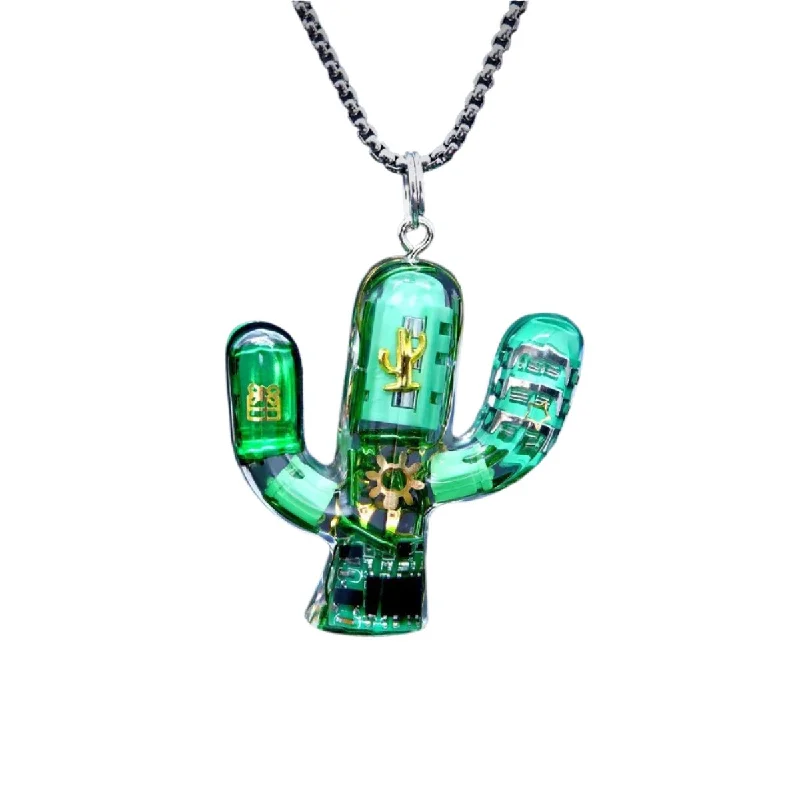 Ladies modern necklaces-Green Cactus Necklace Unique Desert-Inspired Pendant