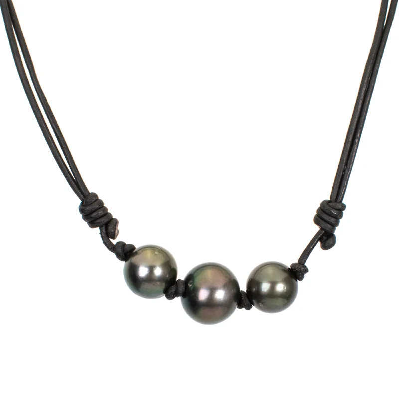 Ladies multi-stone necklaces-Pearl Leather Necklace