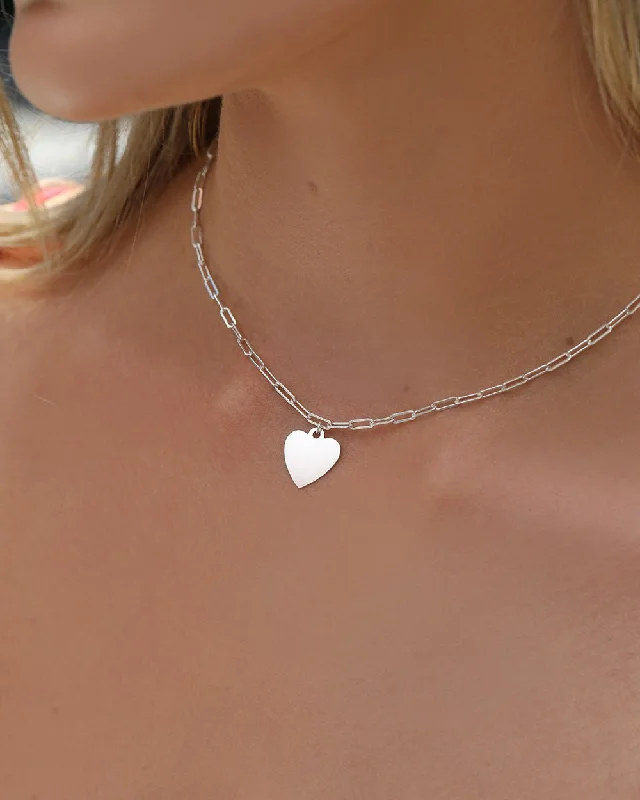 Ladies infinity necklaces-Thick Drawn Cable Chain Heart Necklace  - Sterling Silver