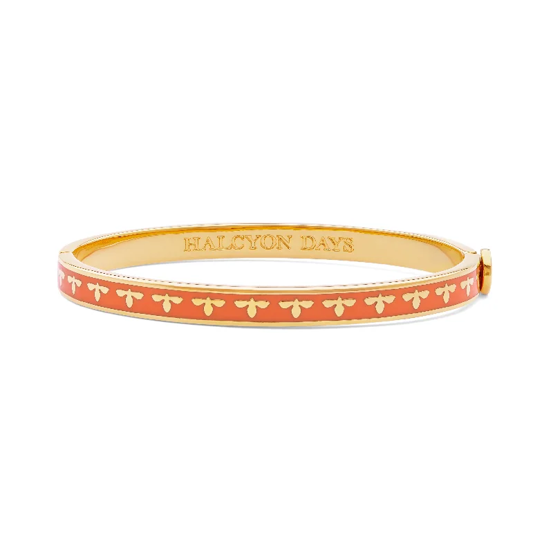 Ladies silver bangles with diamonds-Skinny Bee Orange & Gold Bangle