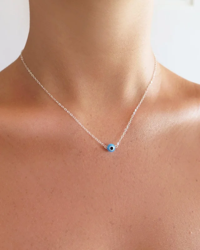 Ladies friendship necklaces-Evil Eye Necklace  - Sterling Silver