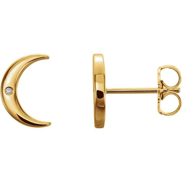 Ladies boho earrings-Crescent Moon with Diamond 14K Gold Earrings