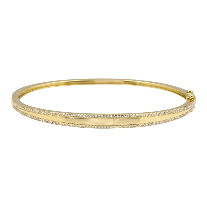 Ladies custom bracelets-14k Yellow Gold Diamond Border Bangle