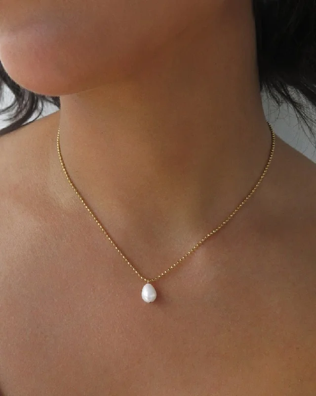 Ladies layered chain necklaces-Teardrop Freshwater Pearl Bead Chain Necklace  - 14k Yellow Gold Fill