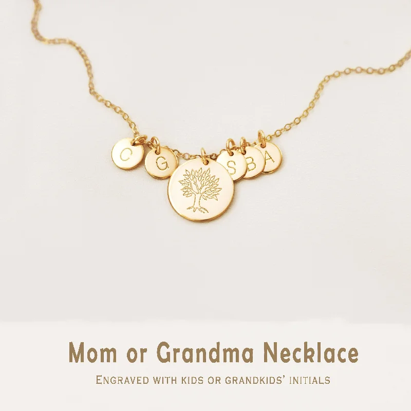 Ladies pearl necklaces-Grandma Necklace With Grandkids Initials, Custom Nana Gift, Family Tree Jewelry, Kids Name, Unisex, Gold Filled, Silver • NDV13D6M