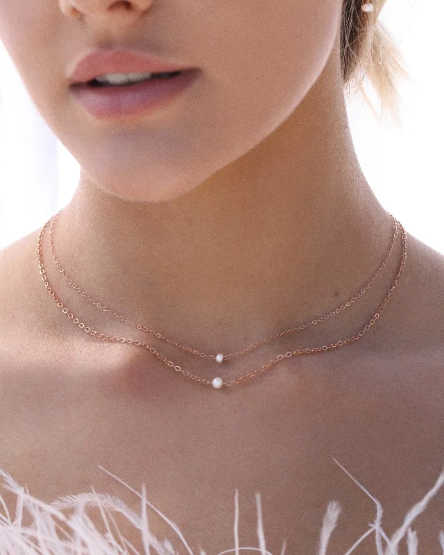 Ladies birthstone pendant necklaces-Small Freshwater Pearl Necklace  - 14k Rose Gold Fill