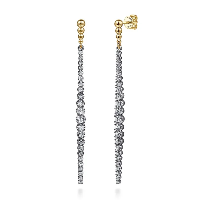 Ladies gold stud earrings-14K White Yellow Gold Bujukan Diamond Stud Drop Earrings