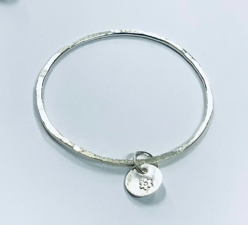 Ladies stretch bangles-Thin silver bangle with round charm