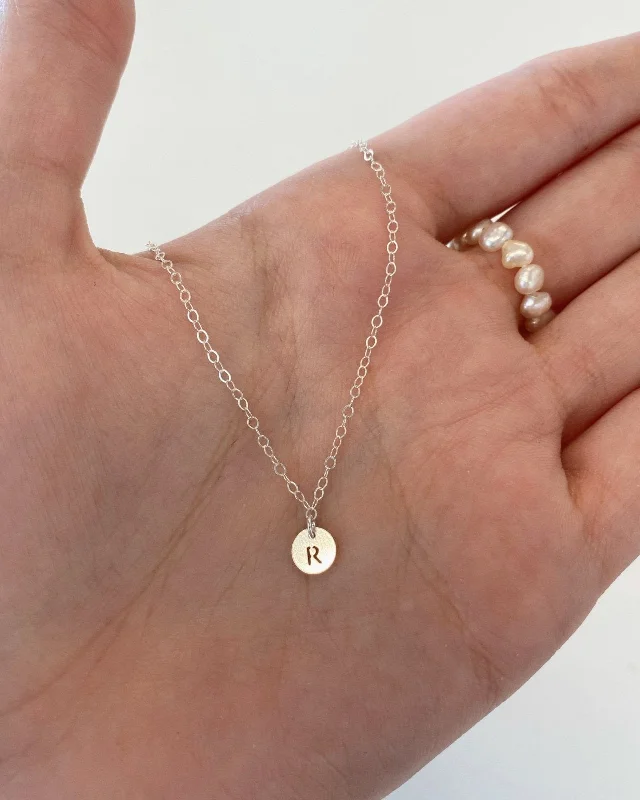 Ladies minimalist pendant necklaces-Letter Coin Necklace  - Sterling Silver